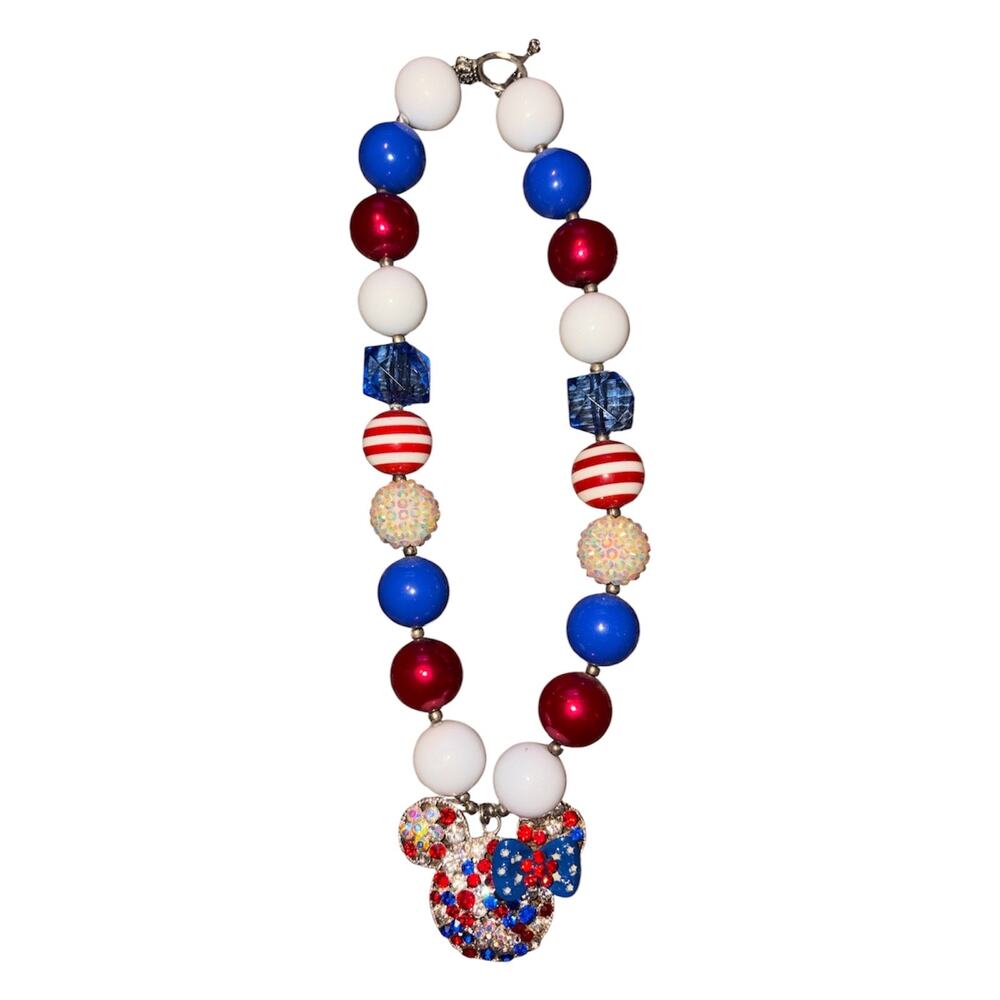 Minnie Mouse Inspired Bubblegum Necklace 4th of July